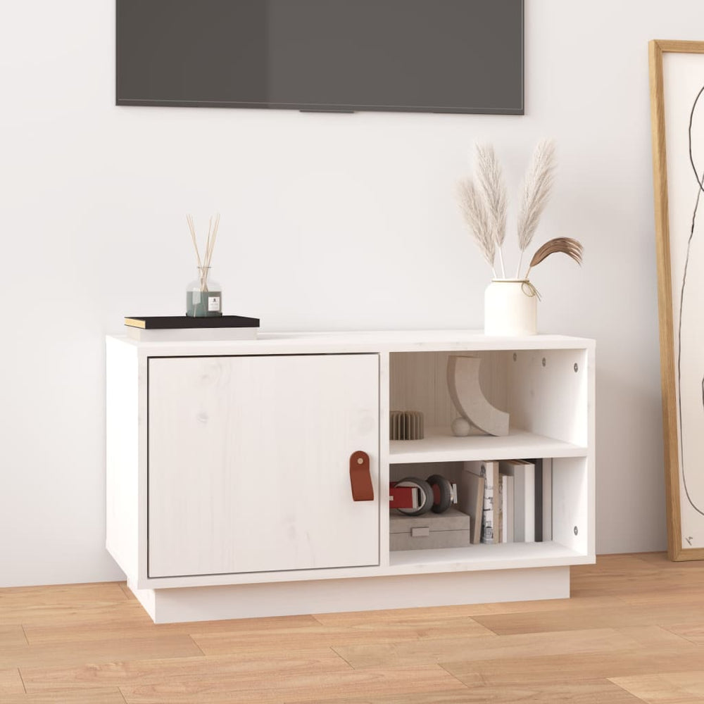 Weißer TV-Schrank Kiefer Massivholz 70cm