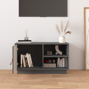 Grauer TV-Schrank 70 cm Kiefer Massivholz