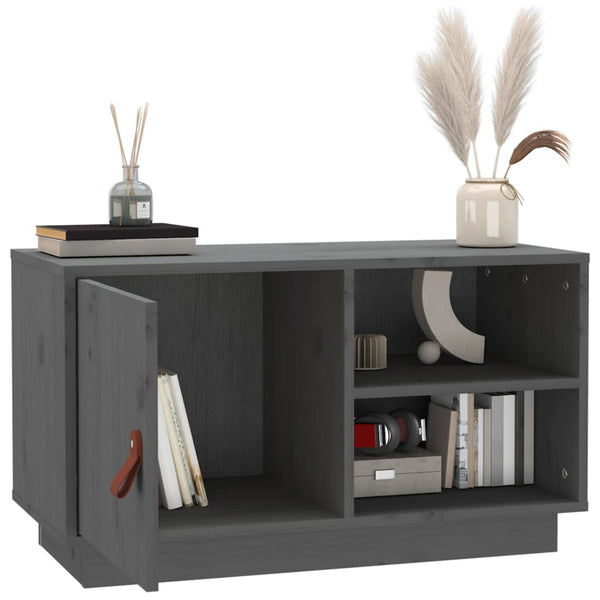 Grauer TV-Schrank 70 cm Kiefer Massivholz