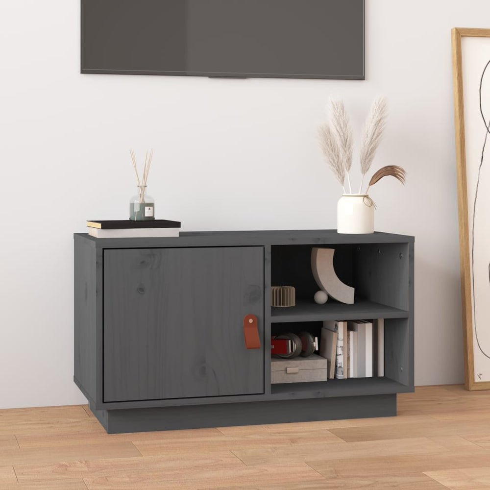Grauer TV-Schrank 70 cm Kiefer Massivholz