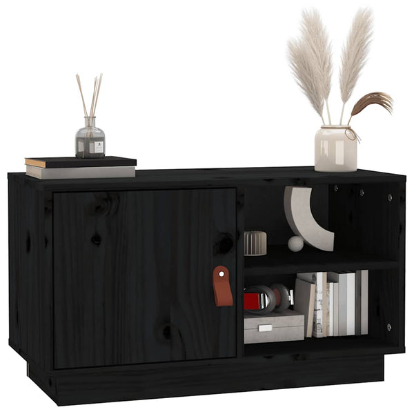 vidaXL Meuble TV Noir 70x34x40 cm Bois de pin massif