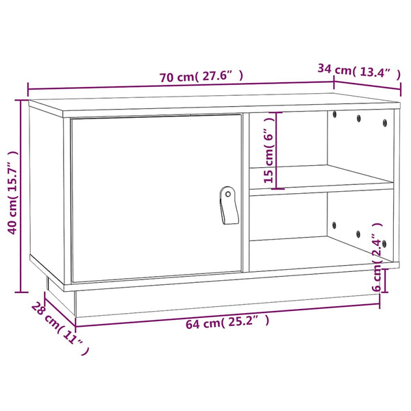 vidaXL Meuble TV Noir 70x34x40 cm Bois de pin massif