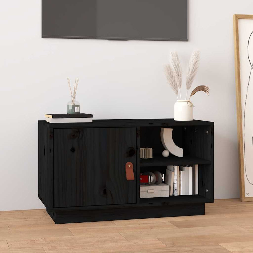 Schwarzer TV-Schrank Kiefer Massivholz 70cm