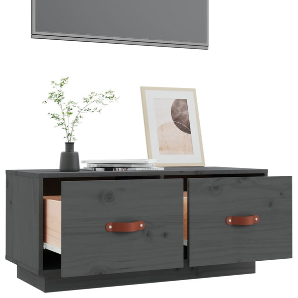 Grauer TV-Schrank 80 cm Kiefer Massivholz