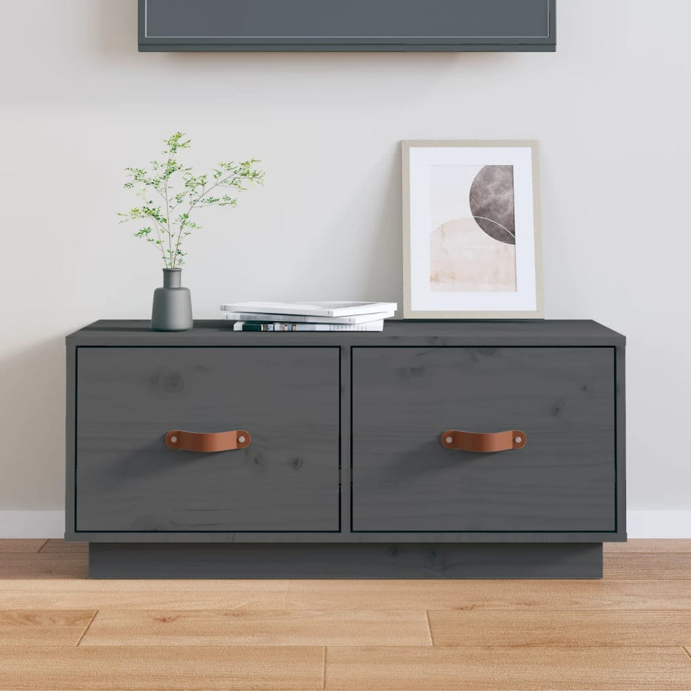 Grauer TV-Schrank 80 cm Kiefer Massivholz