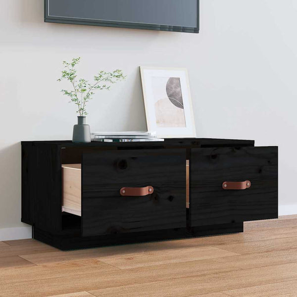 Schwarzer TV-Schrank Kiefer Massivholz 80 cm
