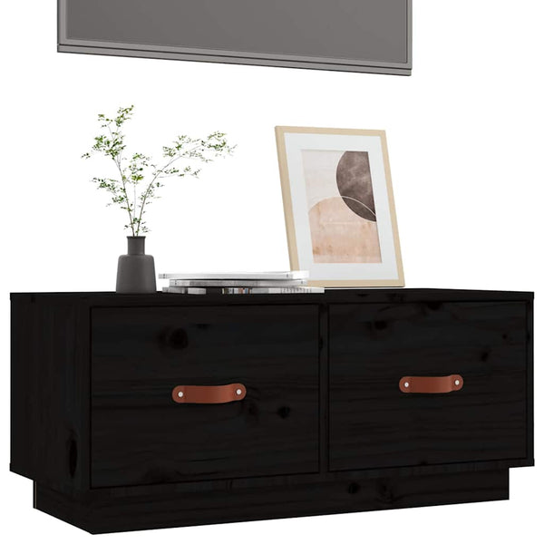 Schwarzer TV-Schrank Kiefer Massivholz 80 cm