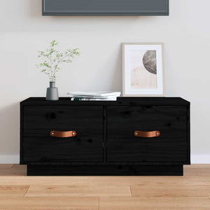 Schwarzer TV-Schrank Kiefer Massivholz 80 cm