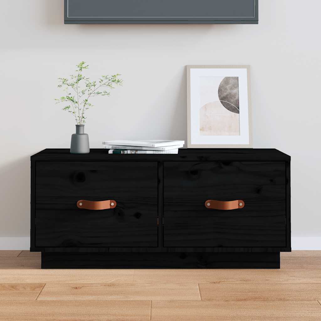 Schwarzer TV-Schrank Kiefer Massivholz 80 cm