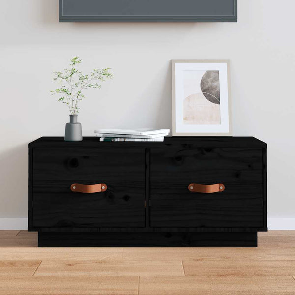 Schwarzer TV-Schrank Kiefer Massivholz 80 cm