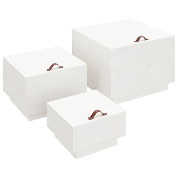 Aufbewahrungsboxen mit Deckel 3er Set Kiefer Weiß
