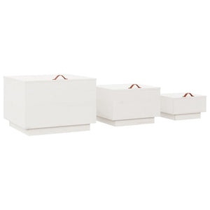 Aufbewahrungsboxen mit Deckel 3er Set Kiefer Weiß