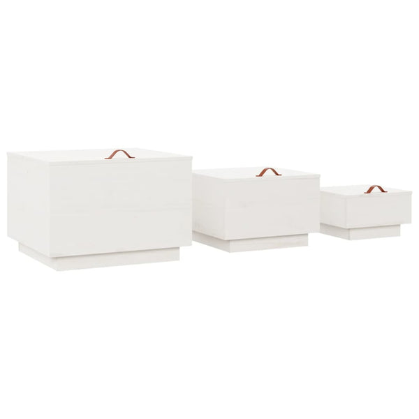 Aufbewahrungsboxen mit Deckel 3er Set Kiefer Weiß