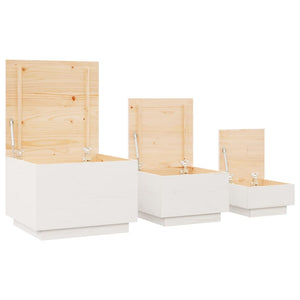 Aufbewahrungsboxen mit Deckel 3er Set Kiefer Weiß