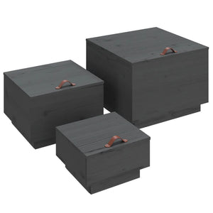 Aufbewahrungsboxen mit Deckel, 3er Set, Kiefer Grau