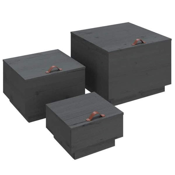 Aufbewahrungsboxen mit Deckel, 3er Set, Kiefer Grau
