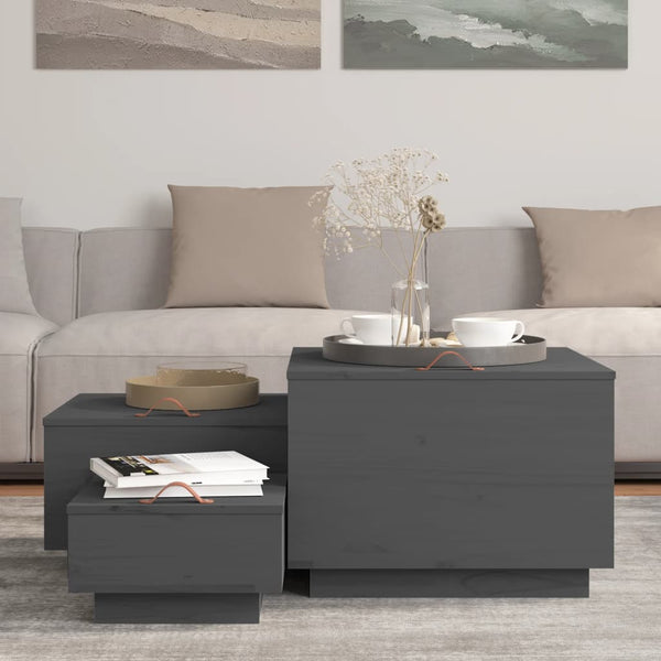 Aufbewahrungsboxen mit Deckel, 3er Set, Kiefer Grau