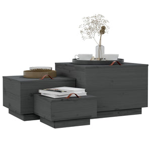 Aufbewahrungsboxen mit Deckel, 3er Set, Kiefer Grau