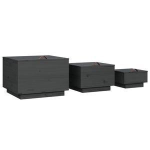 Aufbewahrungsboxen mit Deckel, 3er Set, Kiefer Grau