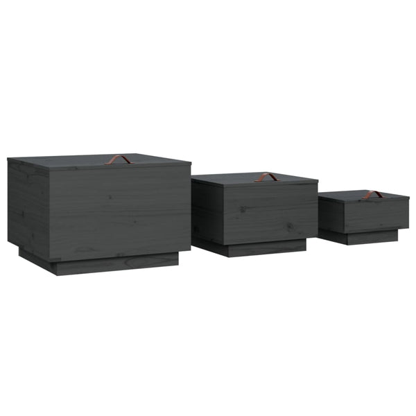 Aufbewahrungsboxen mit Deckel, 3er Set, Kiefer Grau