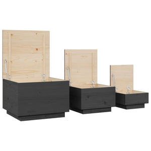 Aufbewahrungsboxen mit Deckel, 3er Set, Kiefer Grau
