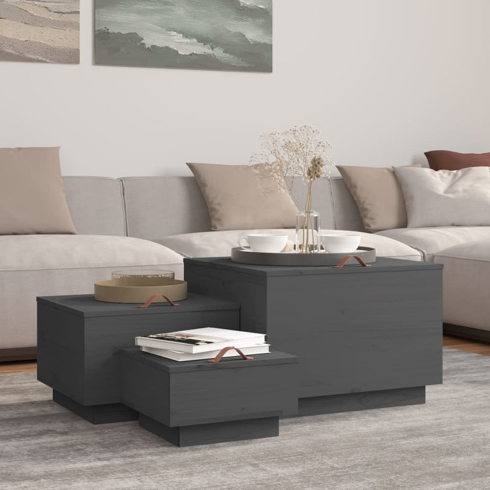 vidaXL Boîtes de rangement avec couvercles 3 pcs Gris Pin massif