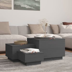 Aufbewahrungsboxen mit Deckel, 3er Set, Kiefer Grau