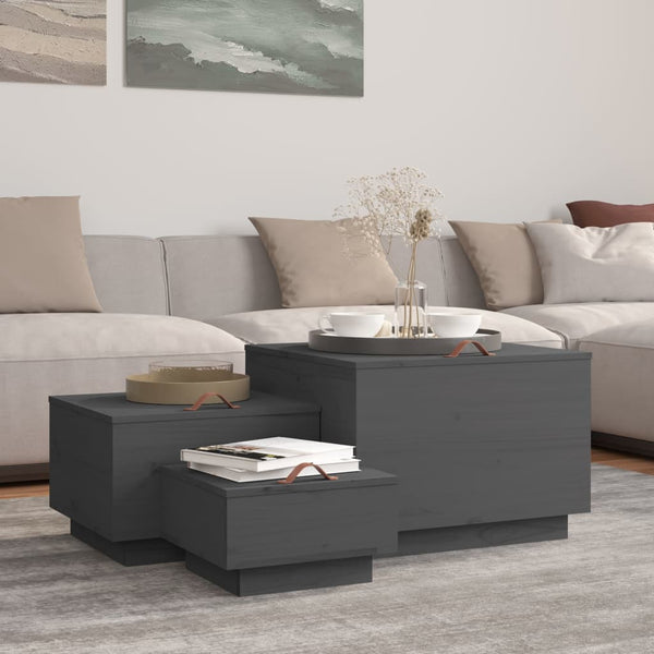 Aufbewahrungsboxen mit Deckel, 3er Set, Kiefer Grau