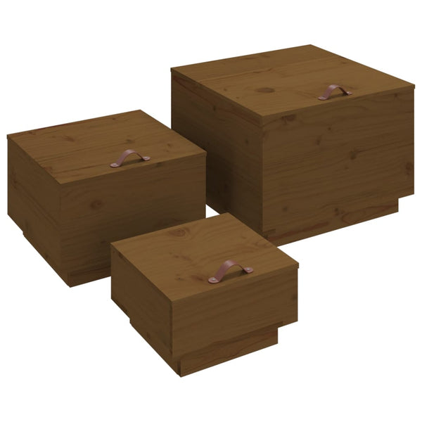 Aufbewahrungsboxen mit Deckel 3er Set Kiefer Braun