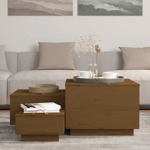 Aufbewahrungsboxen mit Deckel 3er Set Kiefer Braun
