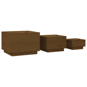 Aufbewahrungsboxen mit Deckel 3er Set Kiefer Braun