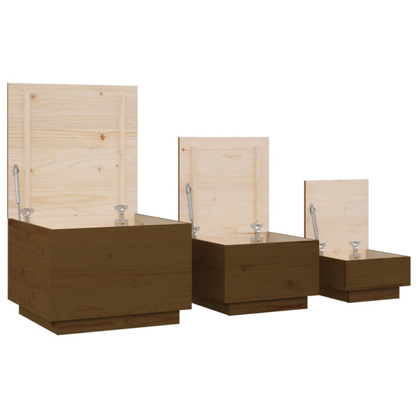 Aufbewahrungsboxen mit Deckel 3er Set Kiefer Braun