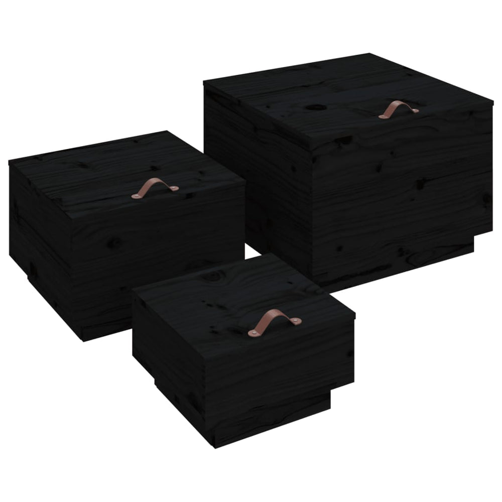 Schwarze Aufbewahrungsboxen mit Deckel, 3er Set