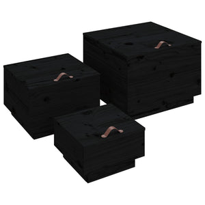 Schwarze Aufbewahrungsboxen mit Deckel, 3er Set
