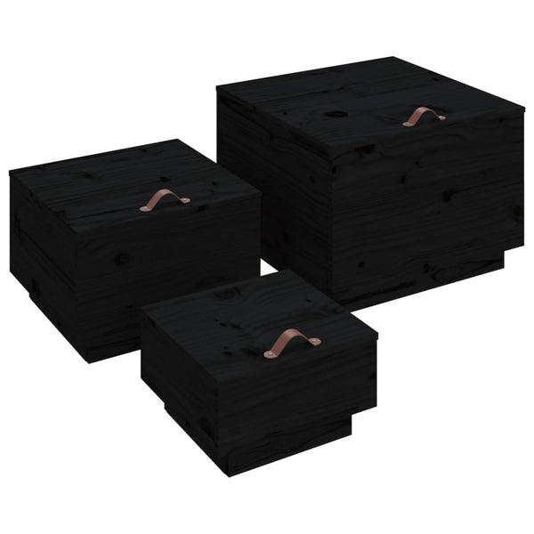 Schwarze Aufbewahrungsboxen mit Deckel, 3er Set