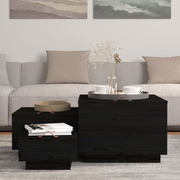 Schwarze Aufbewahrungsboxen mit Deckel, 3er Set