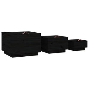 Schwarze Aufbewahrungsboxen mit Deckel, 3er Set