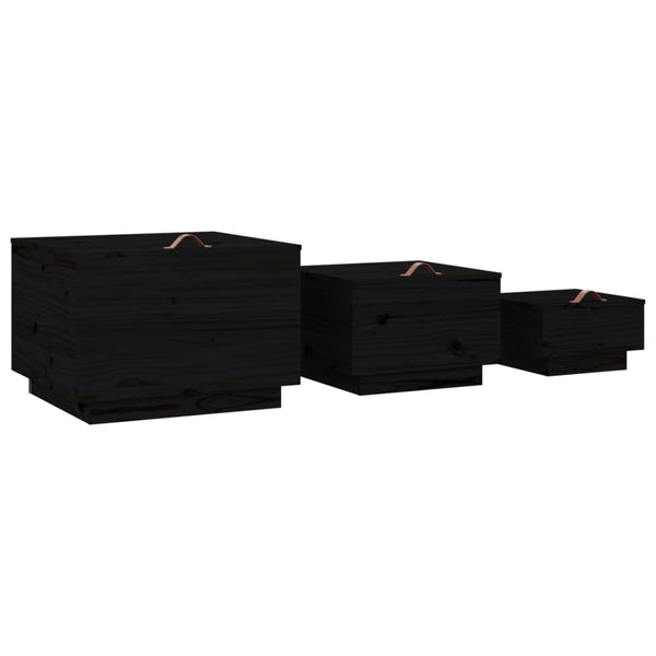 Schwarze Aufbewahrungsboxen mit Deckel, 3er Set