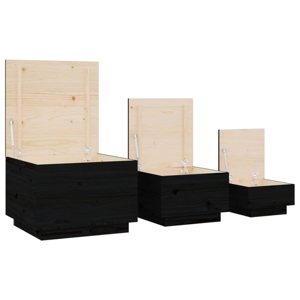Schwarze Aufbewahrungsboxen mit Deckel, 3er Set