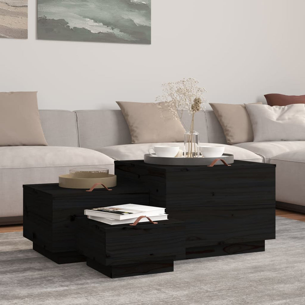 Schwarze Aufbewahrungsboxen mit Deckel, 3er Set