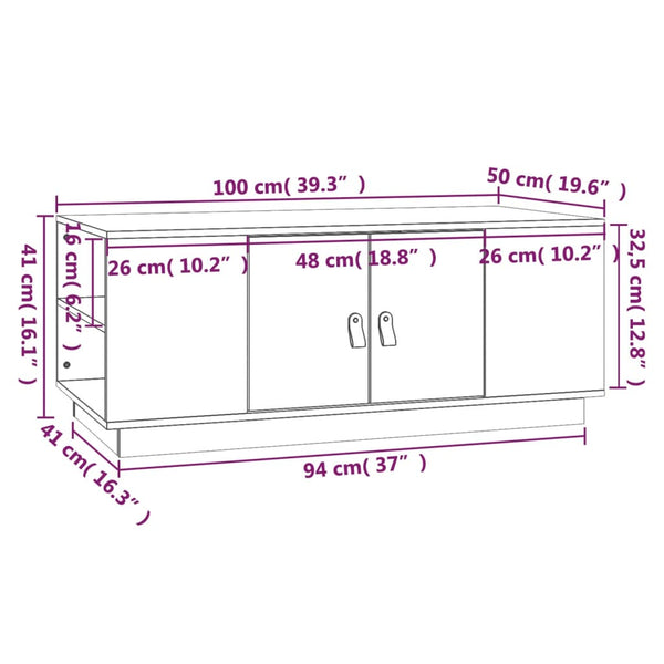 Weißer Couchtisch Kiefer Massivholz 100x50 cm