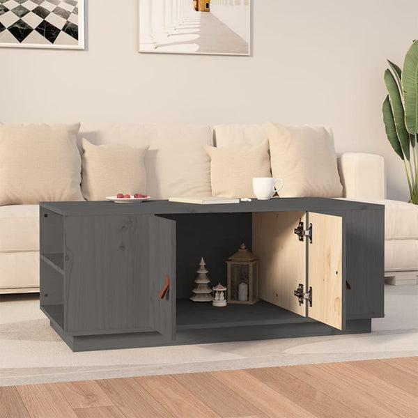 Grauer Couchtisch 100x50cm Kiefer Massivholz