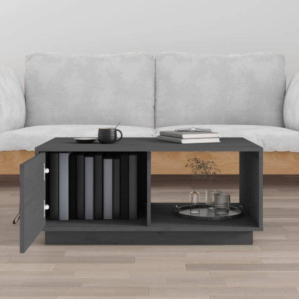 Grauer Couchtisch Kiefer Massivholz 80x50 cm