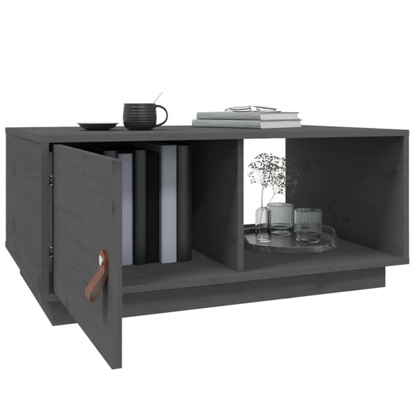 Grauer Couchtisch Kiefer Massivholz 80x50 cm