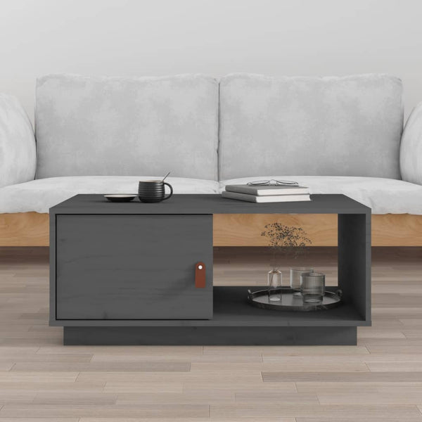 Grauer Couchtisch Kiefer Massivholz 80x50 cm