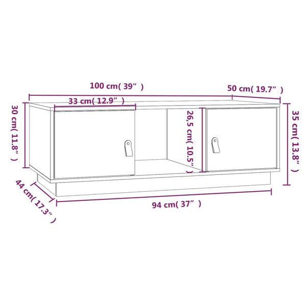 Schwarzer Couchtisch 100x50cm Kiefer Massivholz