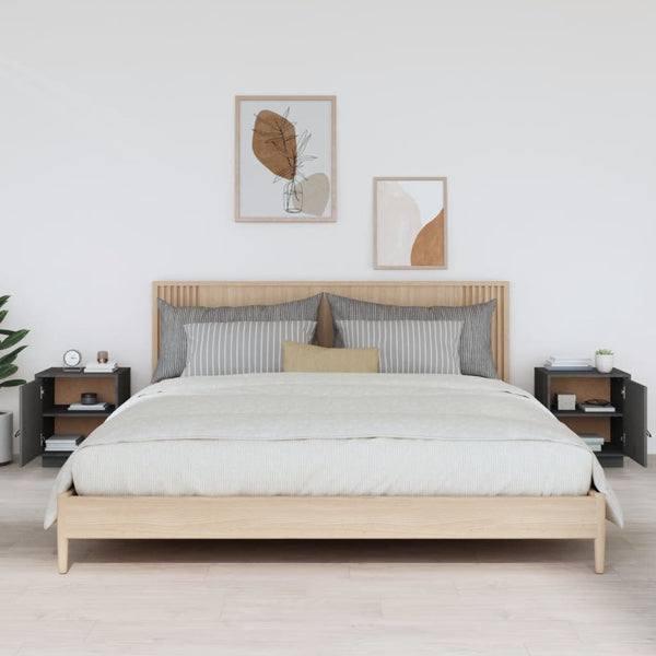 Nachttische 2er Set Grau Kiefer Massivholz