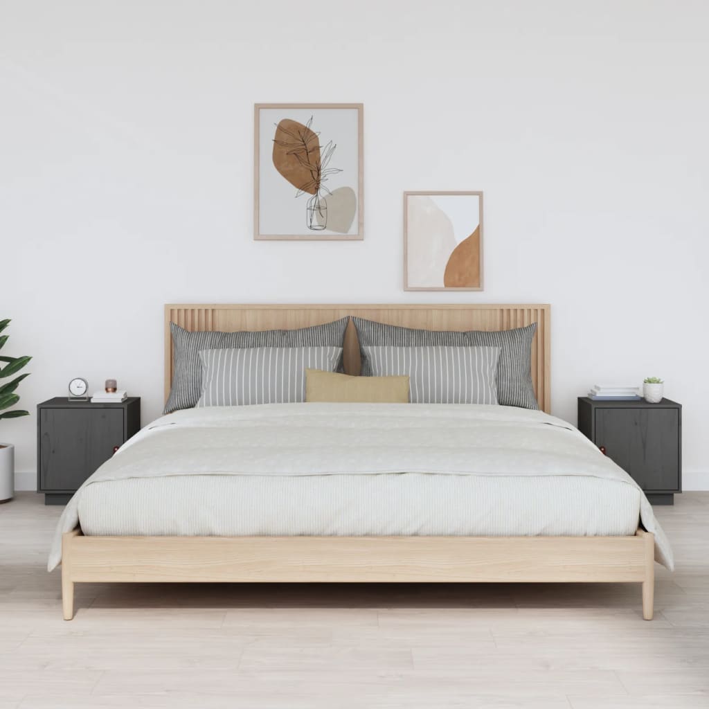 Nachttische 2er Set Grau Kiefer Massivholz