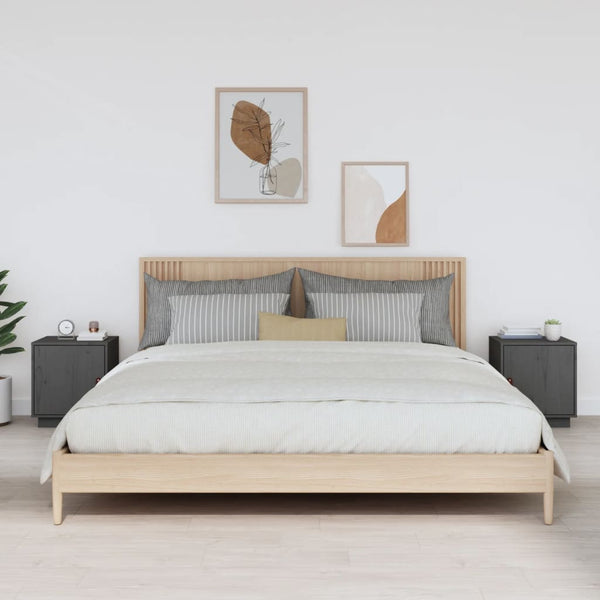 Nachttische 2er Set Grau Kiefer Massivholz
