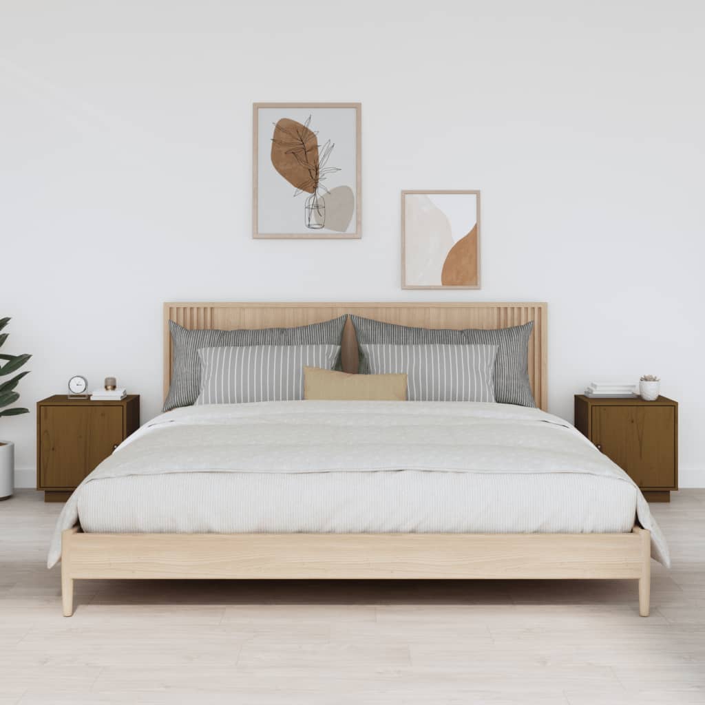 2er Set Honigbraune Nachttische Kiefer Massivholz